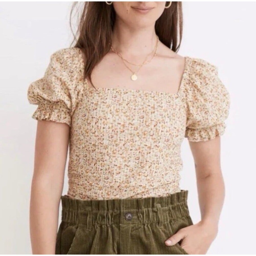 MADEWELL large Hopewell Puff-Sleeve Crop Top in Cottage Garden Floral Peasant - Picture 1 of 5
